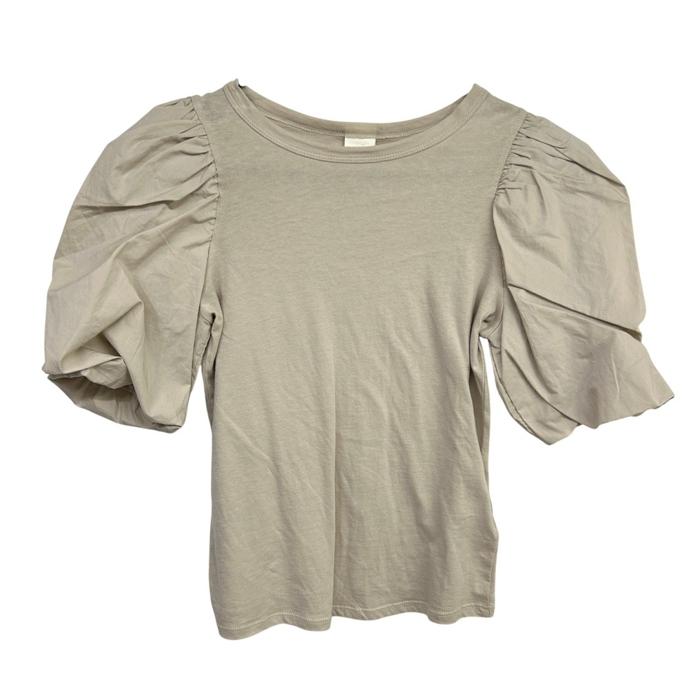 Puff Sleeve Cotton Top Womens XS Beige Balloon Sleeve Romantic Cottagecore